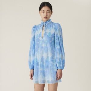 Ganni Pleated Georgette Mini Dress